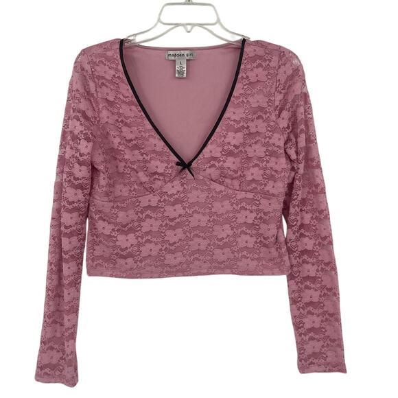 Madden Girl Y2K Babydoll Lace Top Sz L Cropped Coquette Bow Romantic Ballet Soft - Picture 1 of 8